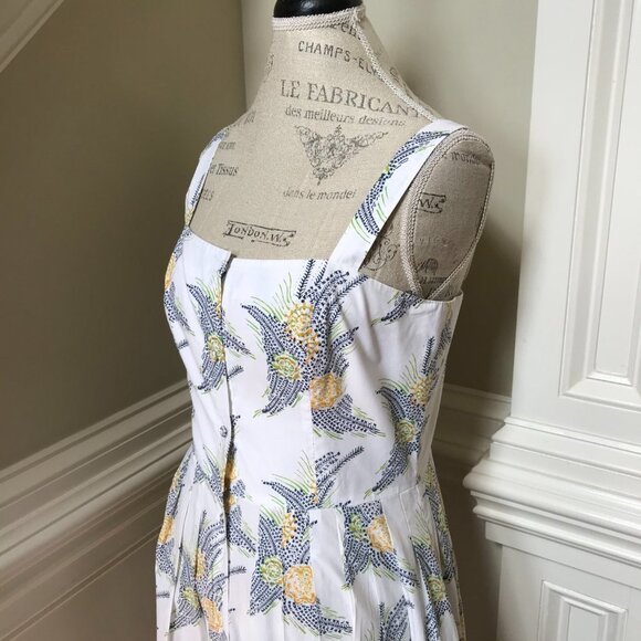 Charlotte Brody Garden Midi Dress Womens Medium White Blue Sleeveless Floral - Picture 10 of 14
